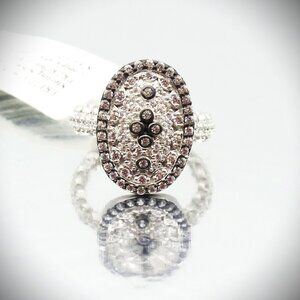 FREIDA ROTHMAN Sterling Silver Black Rhodium CZ Clover Shield Cocktail Ring Sz 7